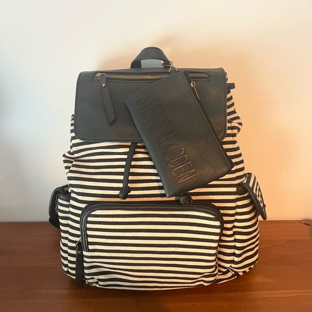 Steve Madden Black and White Stripped Backpack